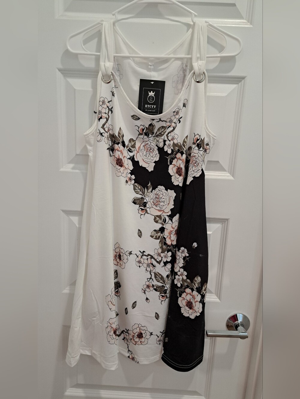 ETCYY White & Black Floral Sleeveless Tank Dress